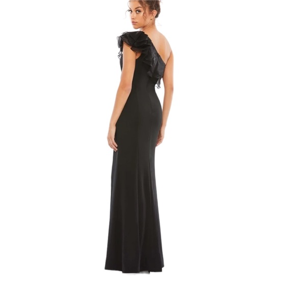 Ieena For Mac Duggal Womens Gown Dress Black Slit Maxi One Shoulder Ruffle 6 - Picture 3 of 13